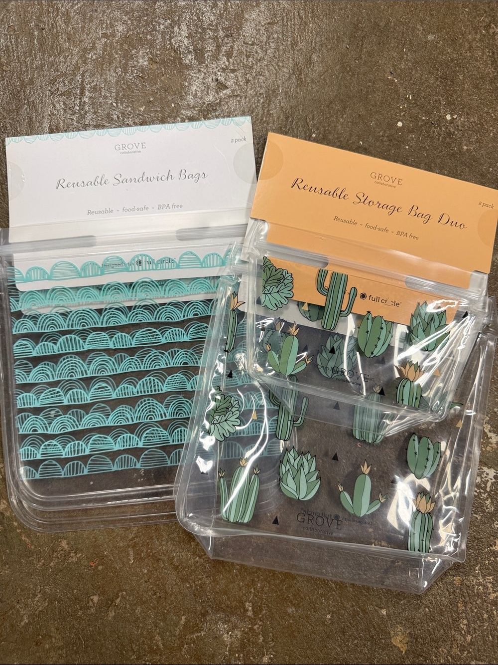 Grove Reusable Storage Bag Duo Set of 2 —  Teal  and Cactus Print